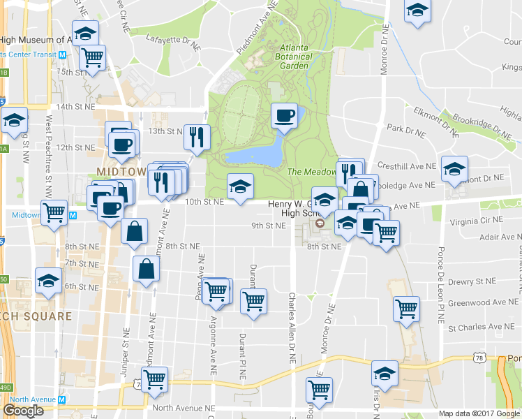 map of restaurants, bars, coffee shops, grocery stores, and more near 960 Taft Avenue Northeast in Atlanta