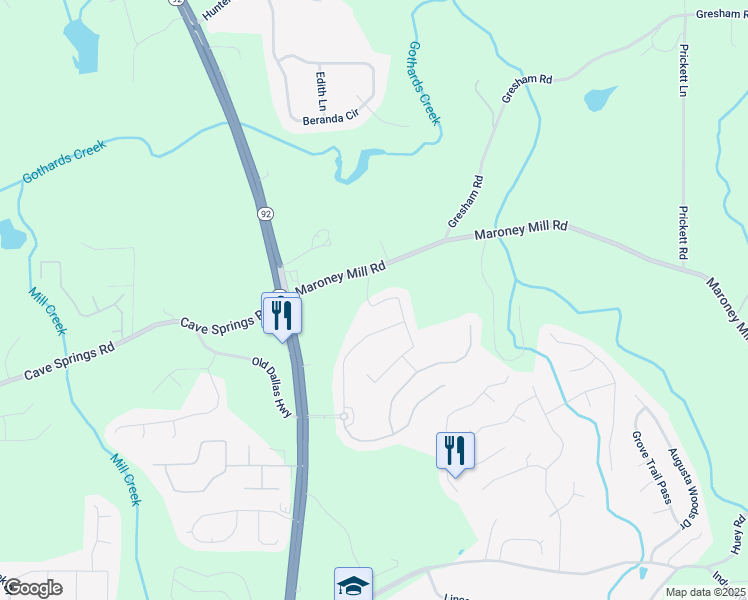 map of restaurants, bars, coffee shops, grocery stores, and more near 6900 Oak Valley Drive in Douglasville