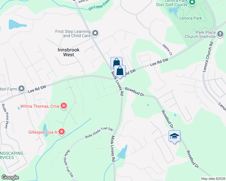 map of restaurants, bars, coffee shops, grocery stores, and more near 4525 Mink Livsey Road in Snellville