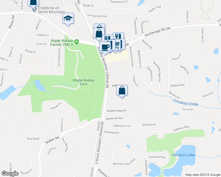 map of restaurants, bars, coffee shops, grocery stores, and more near 5773 Wells Circle in Stone Mountain