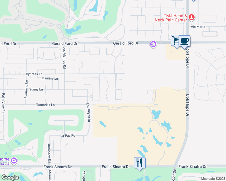map of restaurants, bars, coffee shops, grocery stores, and more near 4 Rocky Lane in Rancho Mirage