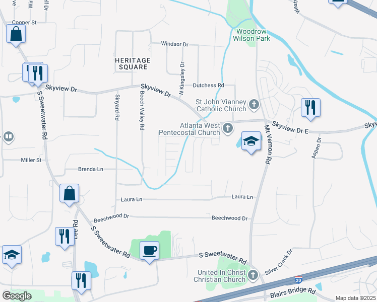 map of restaurants, bars, coffee shops, grocery stores, and more near 2790 Skyview Drive in Lithia Springs