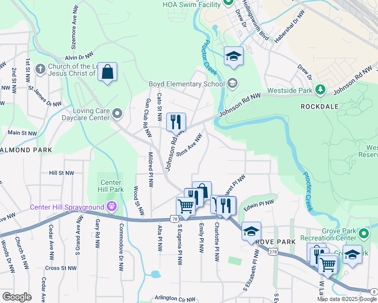 map of restaurants, bars, coffee shops, grocery stores, and more near 983 Sims Avenue Northwest in Atlanta