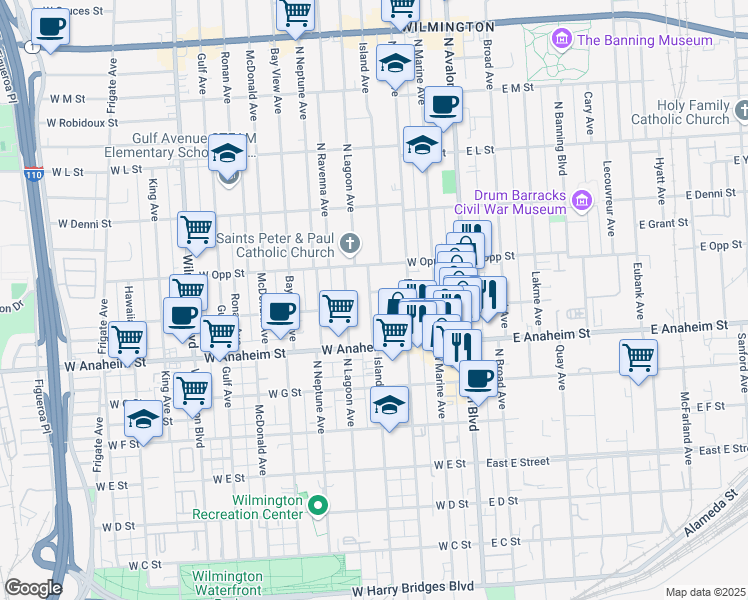 map of restaurants, bars, coffee shops, grocery stores, and more near in Los Angeles County