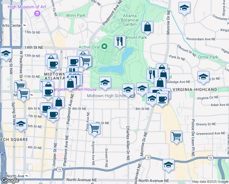 map of restaurants, bars, coffee shops, grocery stores, and more near 960 Taft Avenue Northeast in Atlanta