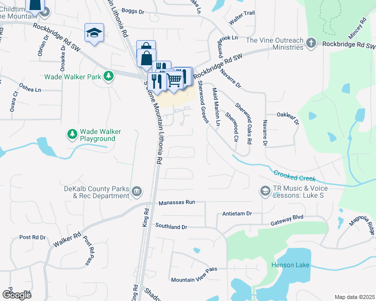 map of restaurants, bars, coffee shops, grocery stores, and more near 5702 Wells Circle in Stone Mountain