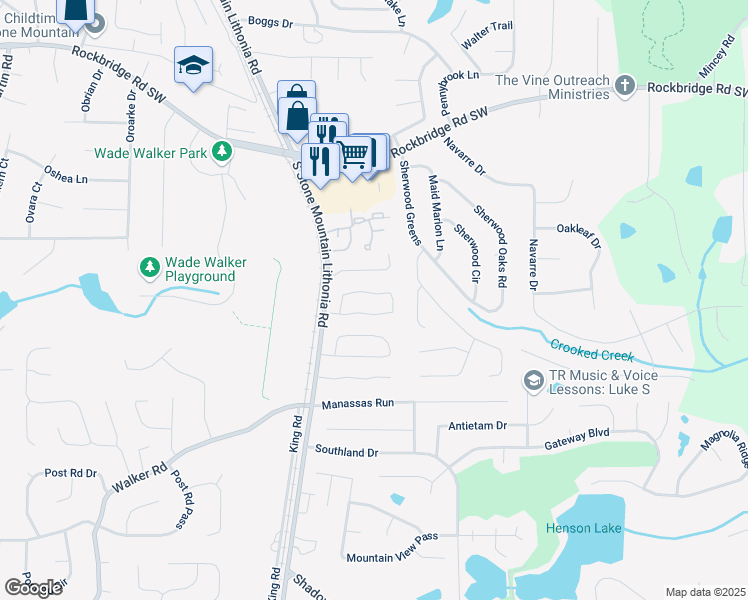 map of restaurants, bars, coffee shops, grocery stores, and more near 5702 Wells Circle in Stone Mountain