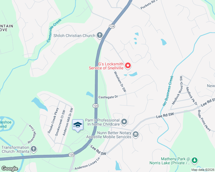 map of restaurants, bars, coffee shops, grocery stores, and more near 4098 Anderson Livsey Lane in Snellville