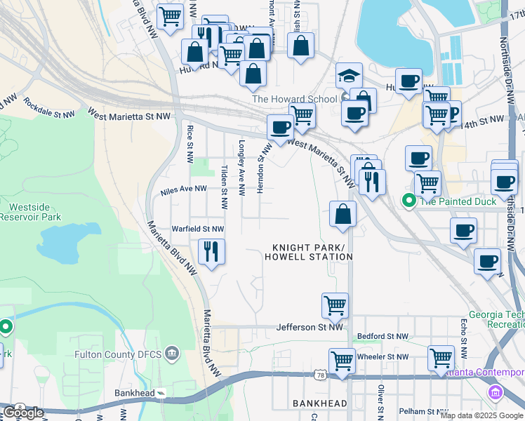 map of restaurants, bars, coffee shops, grocery stores, and more near 973 Herndon Street Northwest in Atlanta
