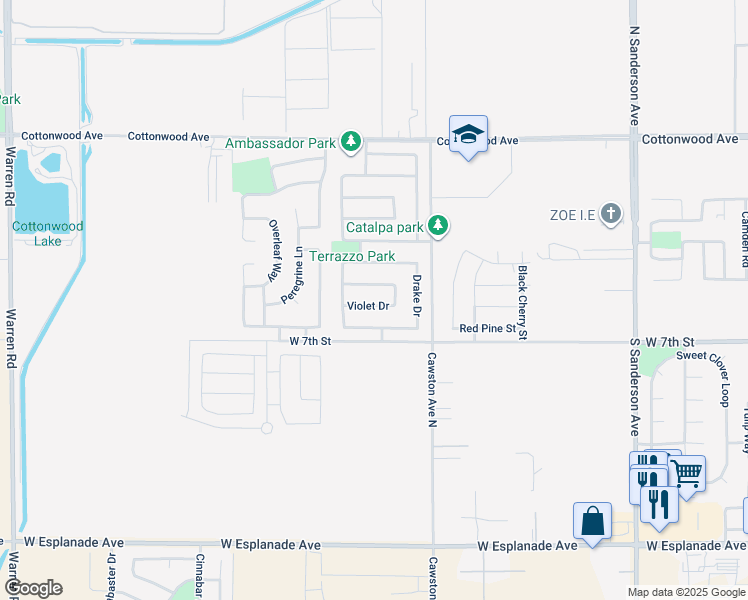 map of restaurants, bars, coffee shops, grocery stores, and more near 2837 Violet Drive in San Jacinto