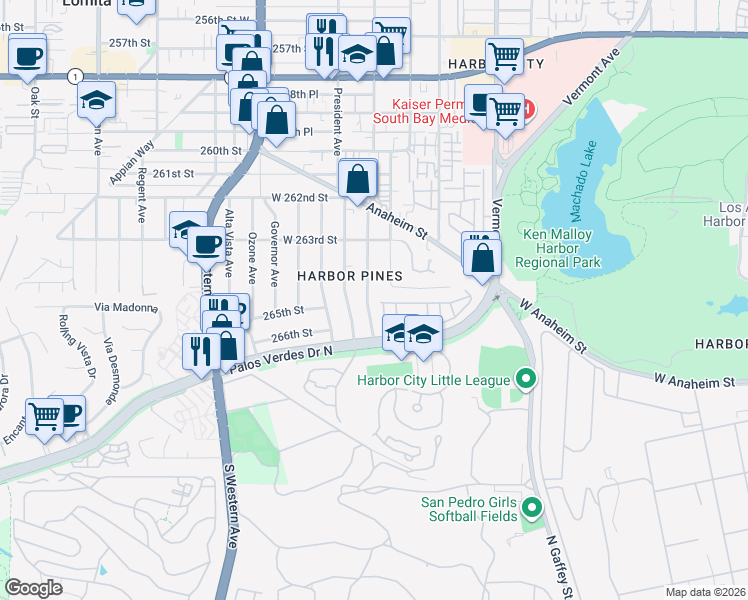 map of restaurants, bars, coffee shops, grocery stores, and more near 26424 Senator Avenue in Los Angeles