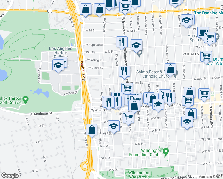 map of restaurants, bars, coffee shops, grocery stores, and more near 930 Hawaiian Avenue in Los Angeles