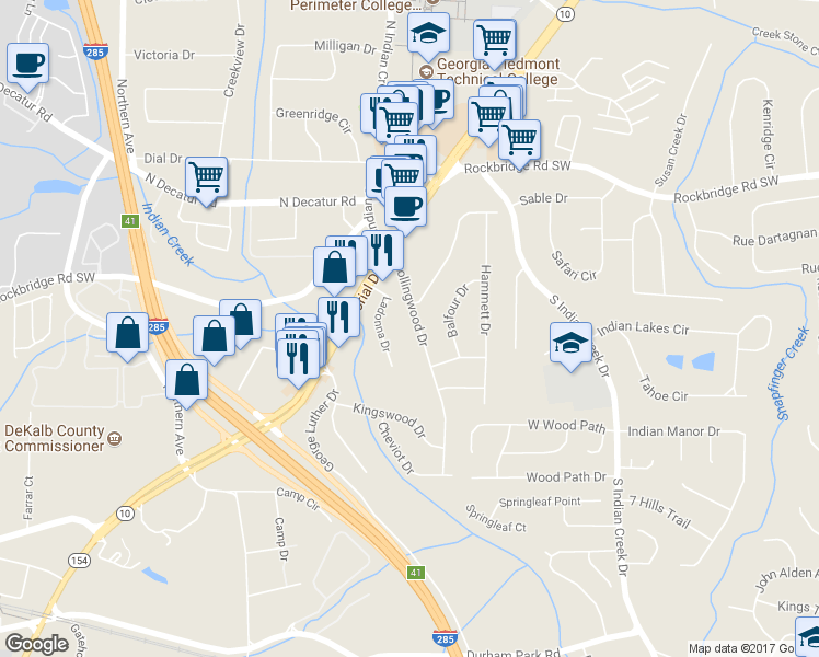 map of restaurants, bars, coffee shops, grocery stores, and more near 539 Collingwood Drive in Decatur