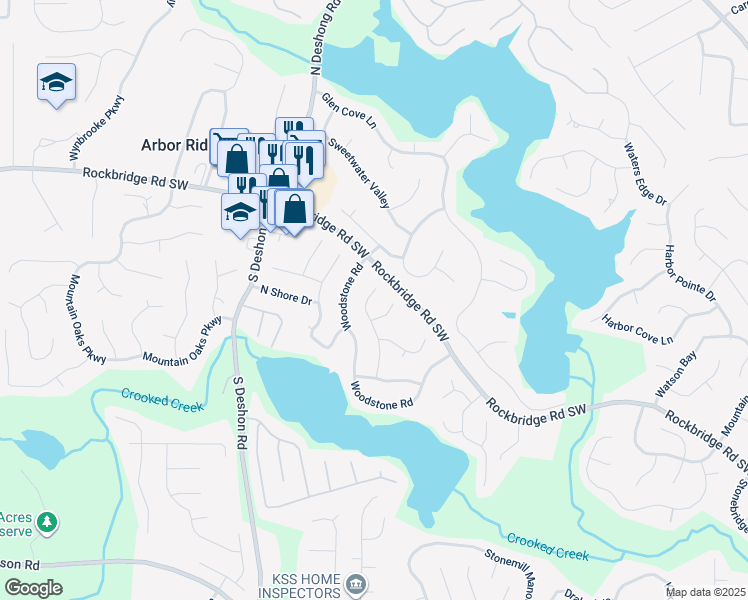 map of restaurants, bars, coffee shops, grocery stores, and more near 546 Lone Oak Drive in Lithonia