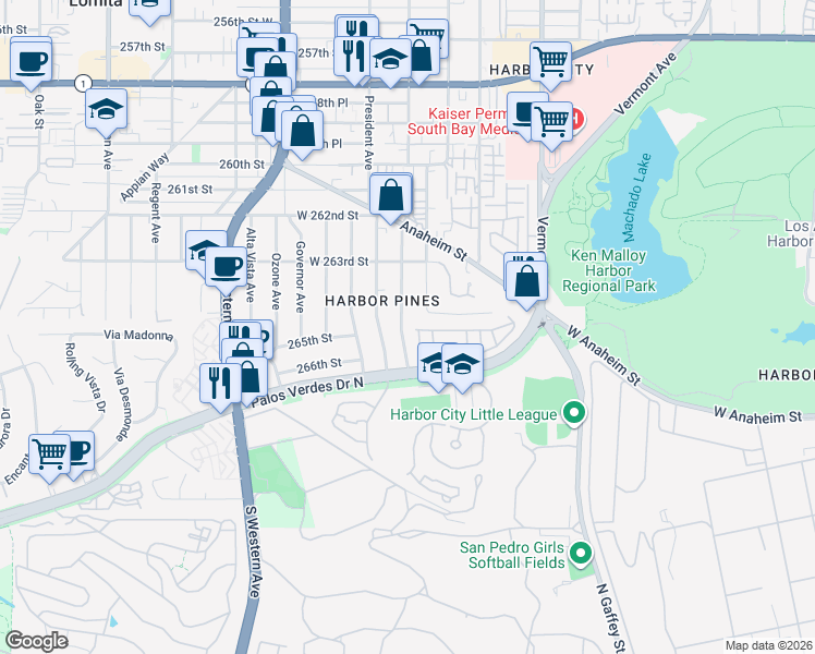 map of restaurants, bars, coffee shops, grocery stores, and more near 26424 Senator Avenue in Los Angeles