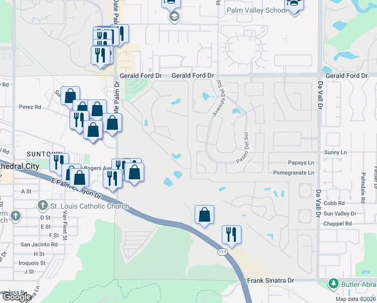 map of restaurants, bars, coffee shops, grocery stores, and more near 2 Pso Laredo North in Cathedral City