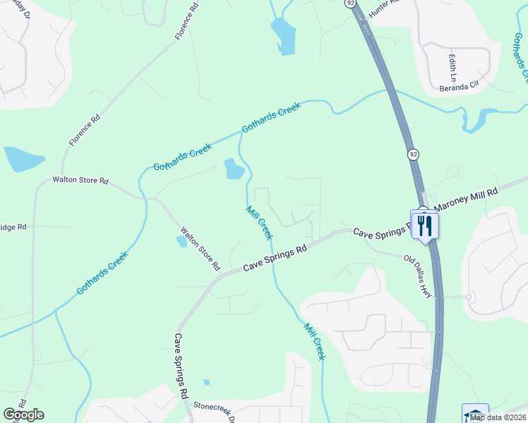 map of restaurants, bars, coffee shops, grocery stores, and more near 6953 Foxmoor Way in Douglasville