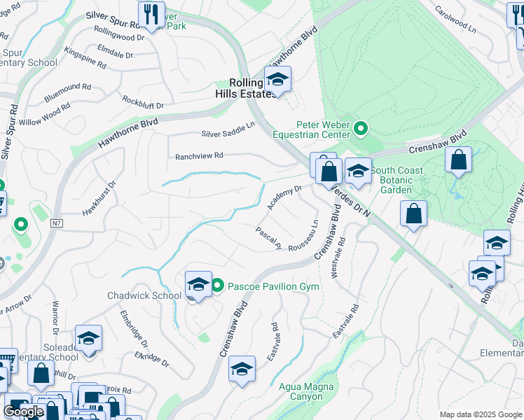 map of restaurants, bars, coffee shops, grocery stores, and more near 26633 Academy Drive in Palos Verdes Peninsula