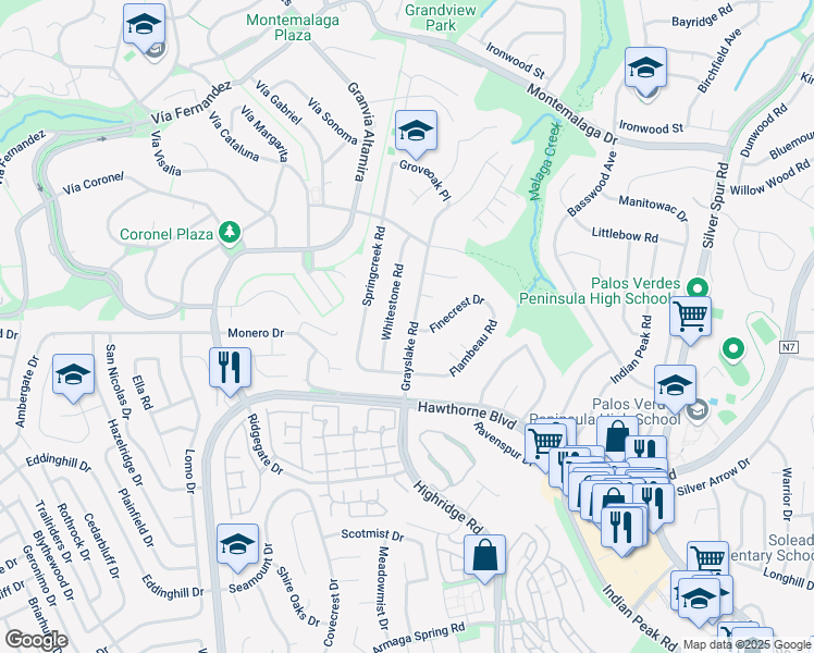 map of restaurants, bars, coffee shops, grocery stores, and more near 27039 Grayslake Road in Rancho Palos Verdes