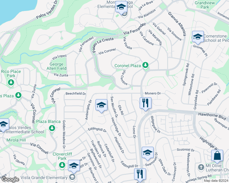 map of restaurants, bars, coffee shops, grocery stores, and more near 6641 Monero Drive in Rancho Palos Verdes