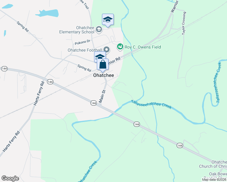 map of restaurants, bars, coffee shops, grocery stores, and more near 40 Ohatchee Road in Ohatchee