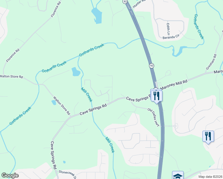 map of restaurants, bars, coffee shops, grocery stores, and more near 6921 Foxmoor Way in Douglasville