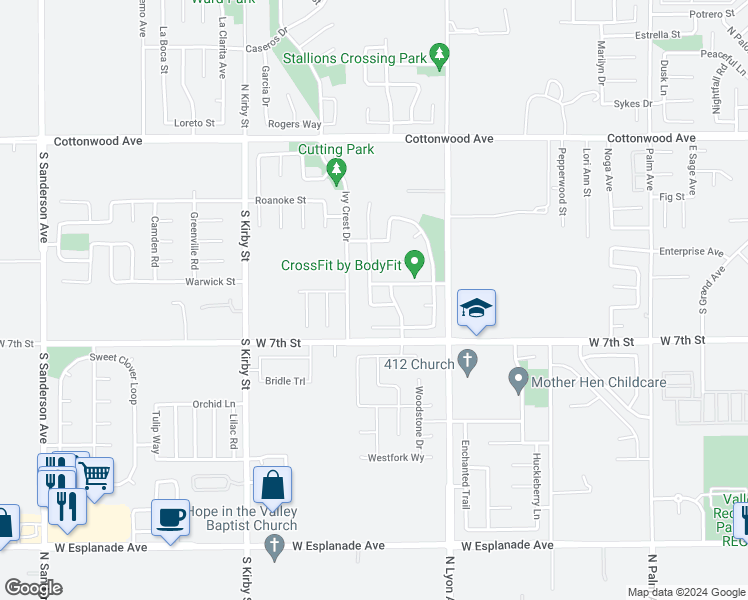 map of restaurants, bars, coffee shops, grocery stores, and more near 1689 Garden Lane in San Jacinto