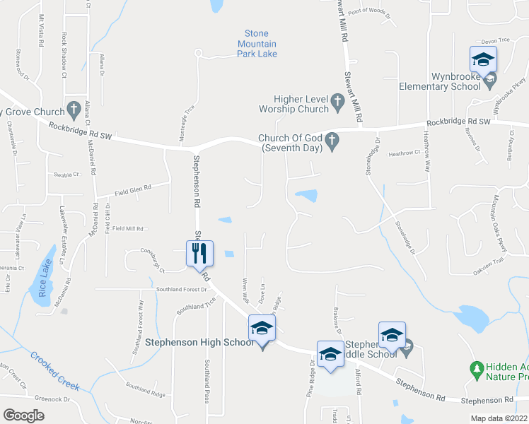 map of restaurants, bars, coffee shops, grocery stores, and more near 548 Lynn Valley Way in Stone Mountain