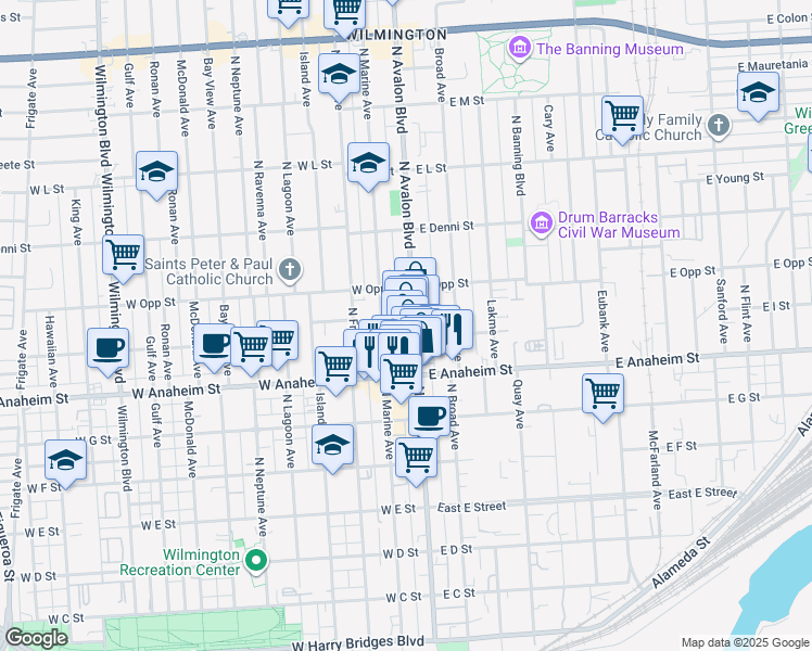 map of restaurants, bars, coffee shops, grocery stores, and more near 909 North Avalon Boulevard in Los Angeles