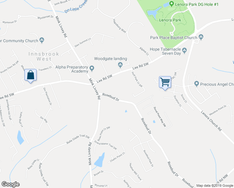 map of restaurants, bars, coffee shops, grocery stores, and more near 4590 Rosebud Drive in Snellville
