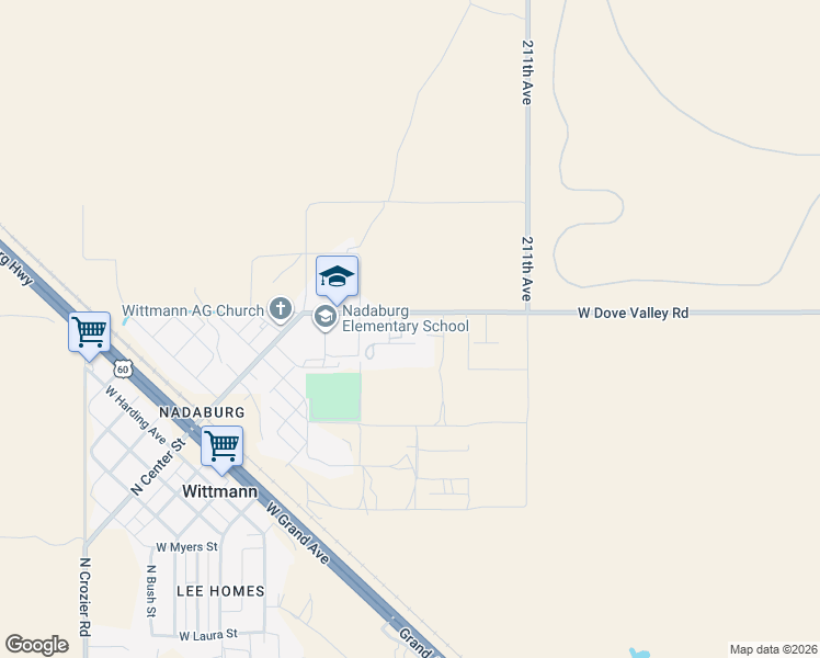 map of restaurants, bars, coffee shops, grocery stores, and more near 21300 West Dove Valley Road in Wittmann