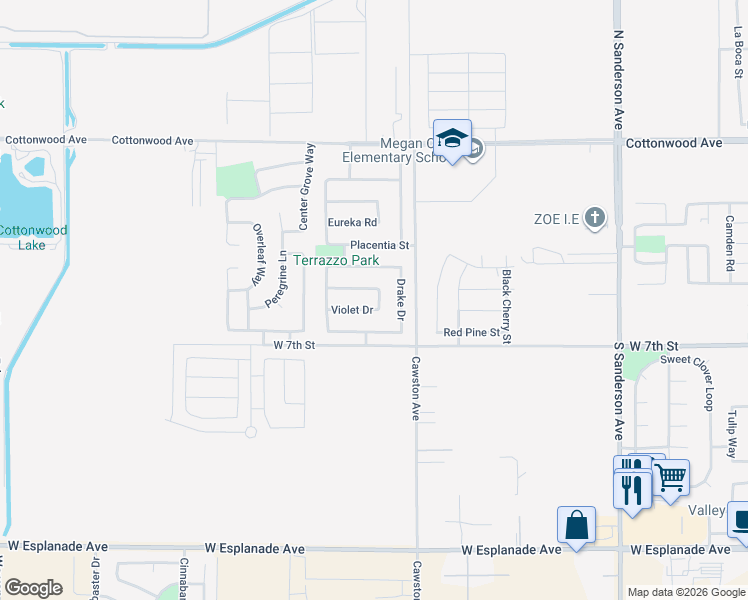 map of restaurants, bars, coffee shops, grocery stores, and more near 2837 Violet Drive in San Jacinto