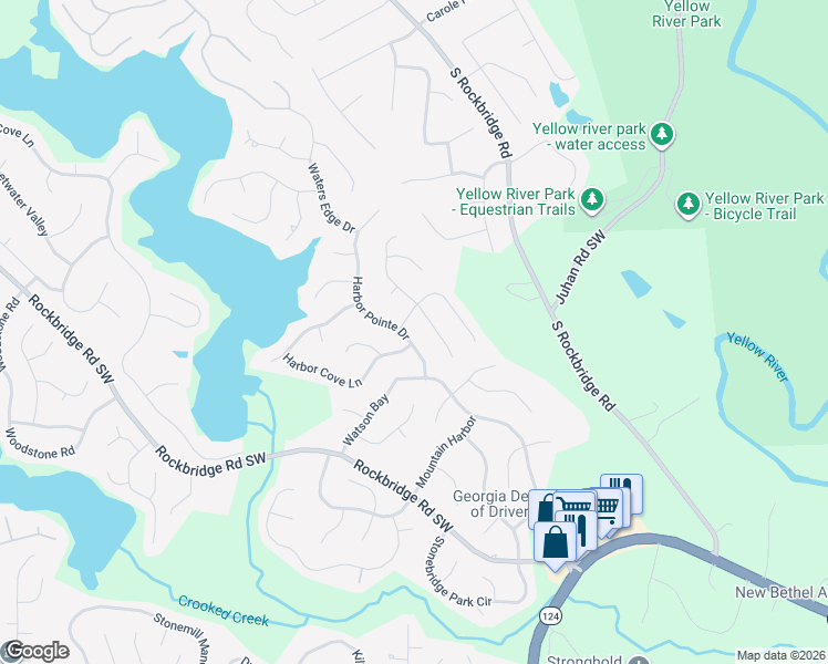 map of restaurants, bars, coffee shops, grocery stores, and more near 206 Harbor Pointe Drive in Stone Mountain