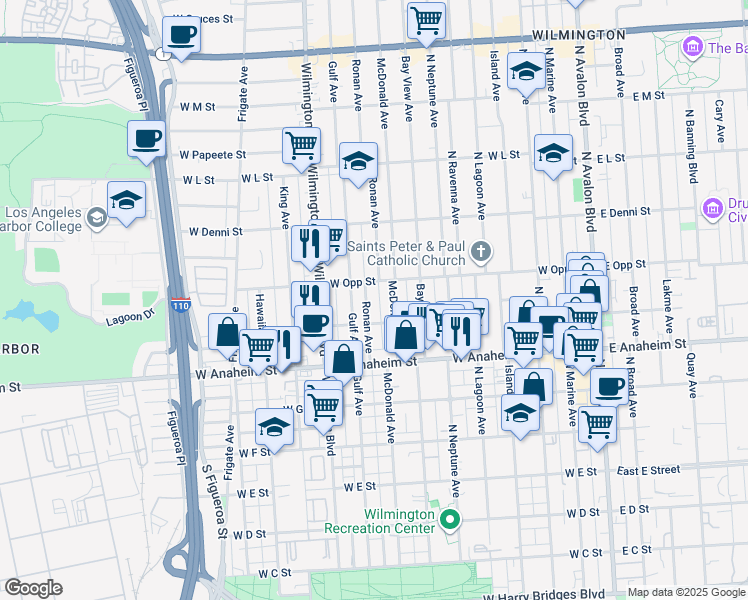 map of restaurants, bars, coffee shops, grocery stores, and more near 926 Ronan Ave in Los Angeles