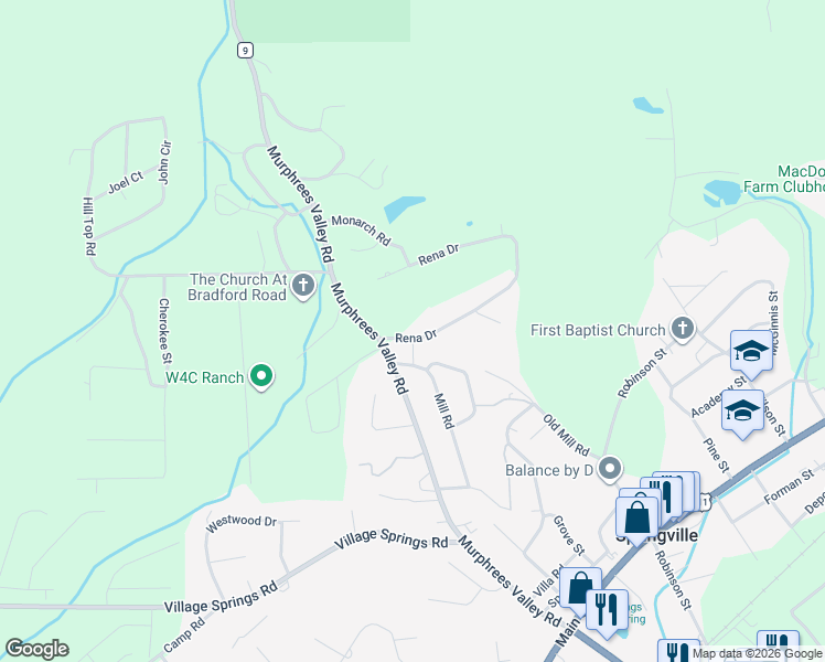 map of restaurants, bars, coffee shops, grocery stores, and more near 69 Rena Drive in Springville
