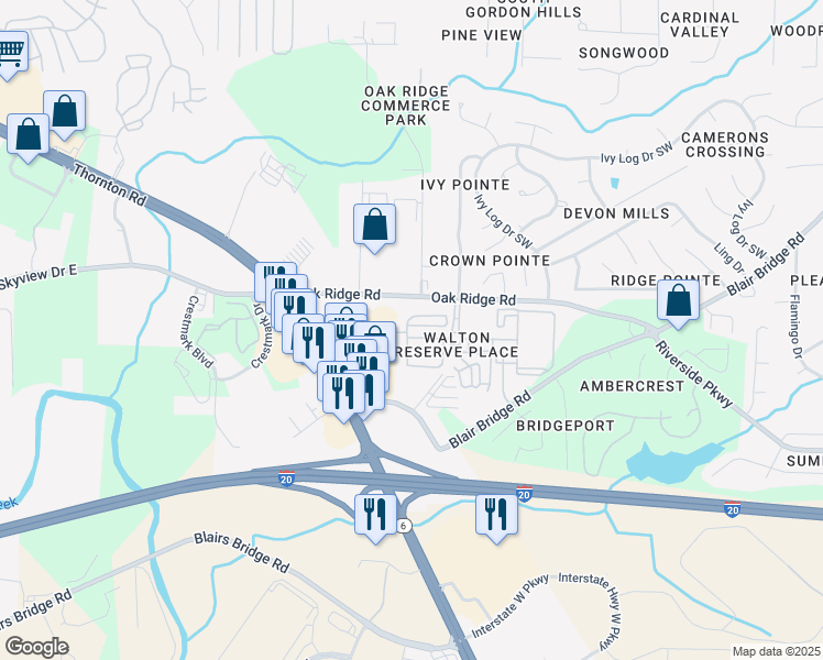 map of restaurants, bars, coffee shops, grocery stores, and more near 1698 Walton Reserve Boulevard in Austell