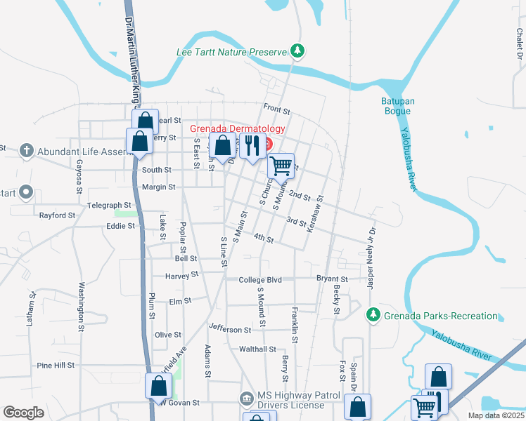 map of restaurants, bars, coffee shops, grocery stores, and more near 317 3rd Street in Grenada