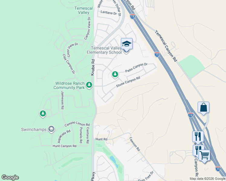 map of restaurants, bars, coffee shops, grocery stores, and more near 9169 Stone Canyon Road in Corona
