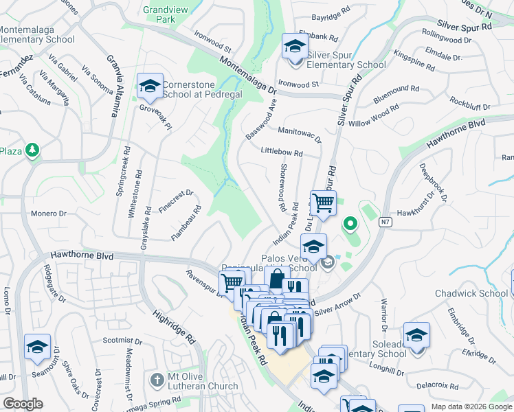 map of restaurants, bars, coffee shops, grocery stores, and more near 26835 Basswood Avenue in Rancho Palos Verdes