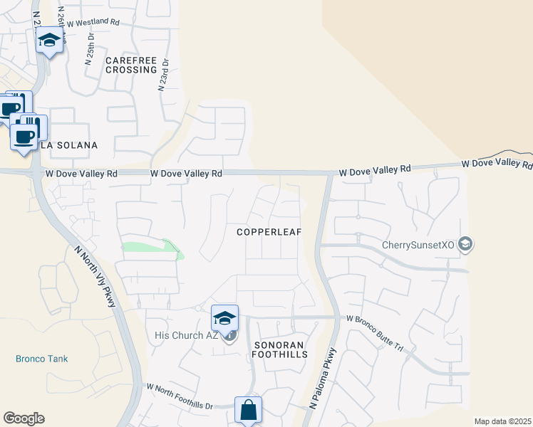 map of restaurants, bars, coffee shops, grocery stores, and more near Sonoran Blvd in Phoenix