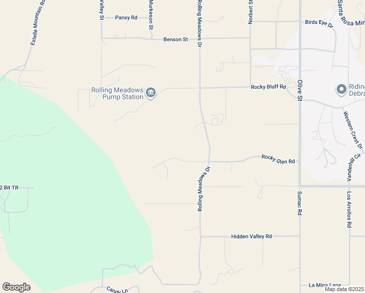 map of restaurants, bars, coffee shops, grocery stores, and more near 16390 Rocky Glen Road in Perris