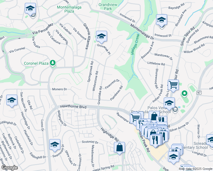 map of restaurants, bars, coffee shops, grocery stores, and more near 5915 Finecrest Drive in Rancho Palos Verdes
