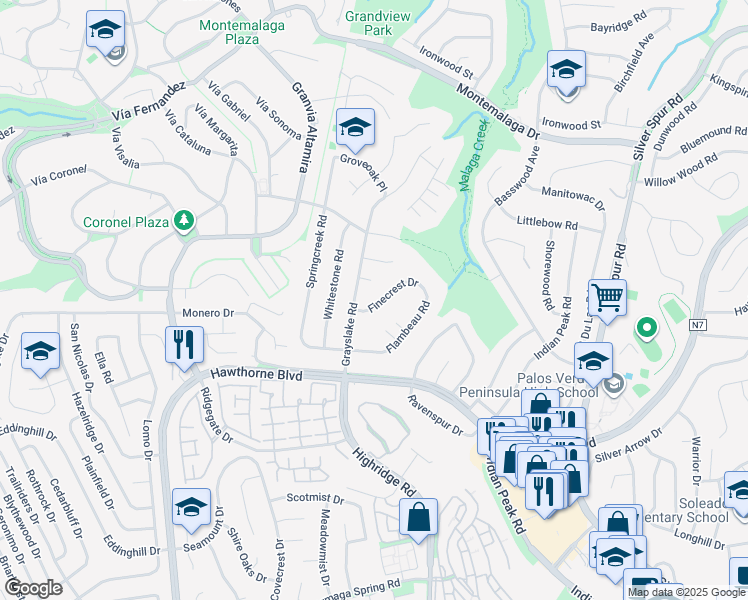 map of restaurants, bars, coffee shops, grocery stores, and more near 5915 Finecrest Drive in Rancho Palos Verdes