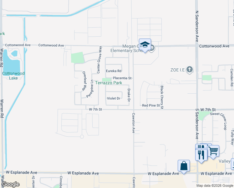 map of restaurants, bars, coffee shops, grocery stores, and more near 2837 Violet Drive in San Jacinto