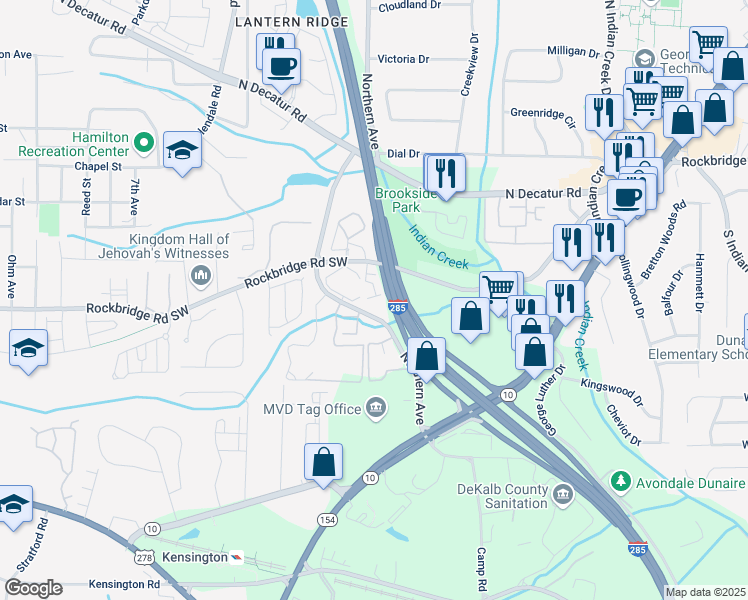 map of restaurants, bars, coffee shops, grocery stores, and more near 788 Brookside Parc Lane in Avondale Estates