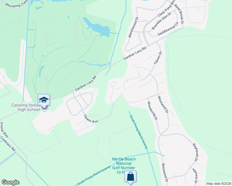 map of restaurants, bars, coffee shops, grocery stores, and more near 110 Chanticleer Village Drive in Myrtle Beach