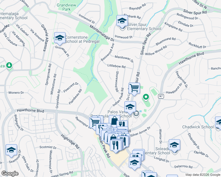 map of restaurants, bars, coffee shops, grocery stores, and more near 26850 Basswood Avenue in Rancho Palos Verdes