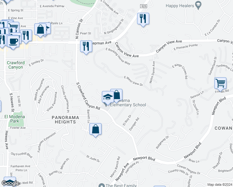 map of restaurants, bars, coffee shops, grocery stores, and more near 12546 Greenwald Lane in Santa Ana