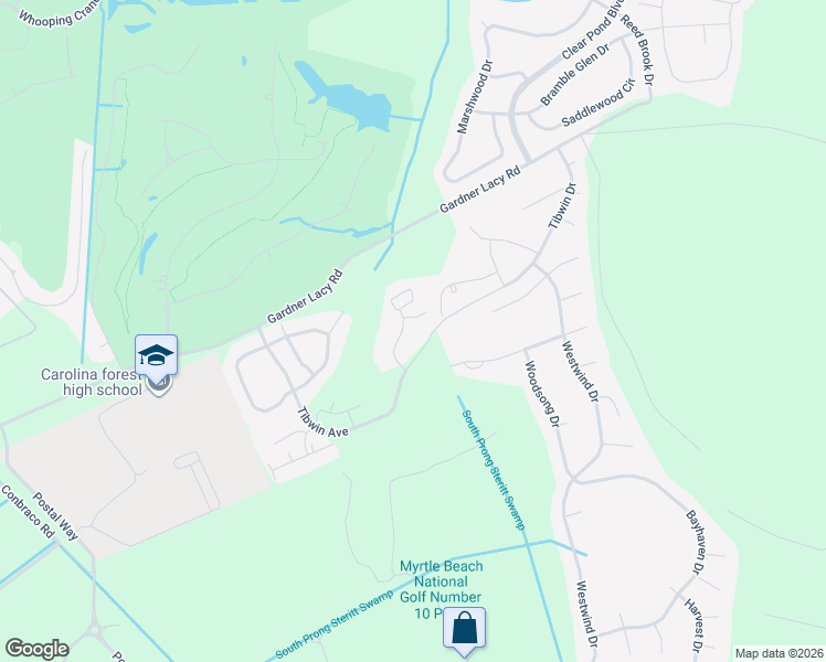 map of restaurants, bars, coffee shops, grocery stores, and more near 110 Chanticleer Village Drive in Myrtle Beach