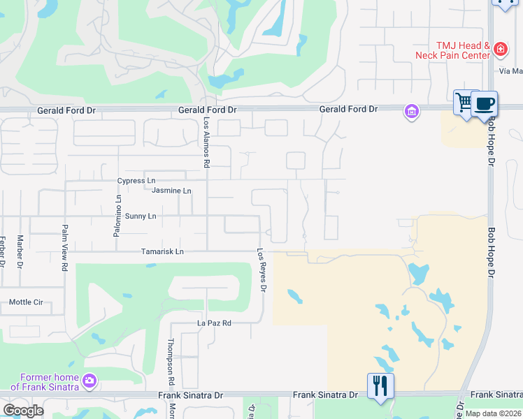 map of restaurants, bars, coffee shops, grocery stores, and more near 7 Ambassador Circle in Rancho Mirage